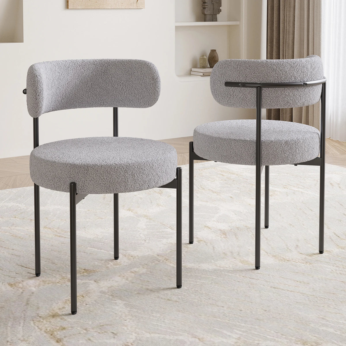 Farini Mid Century Modern Dining Chair With Curved Fabric Backrest