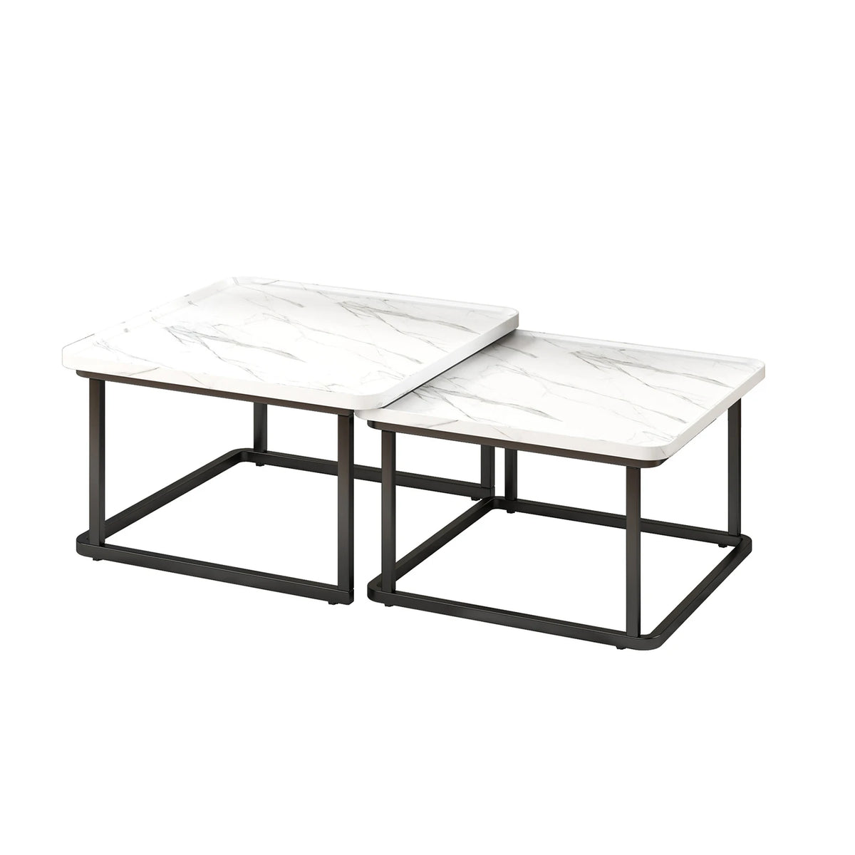 HiMISS Square Fluted Nesting Coffee Tables Set of Two