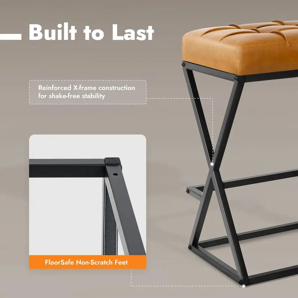 Modern Backless Faux Leather Counter Bar Stools Set Of 2