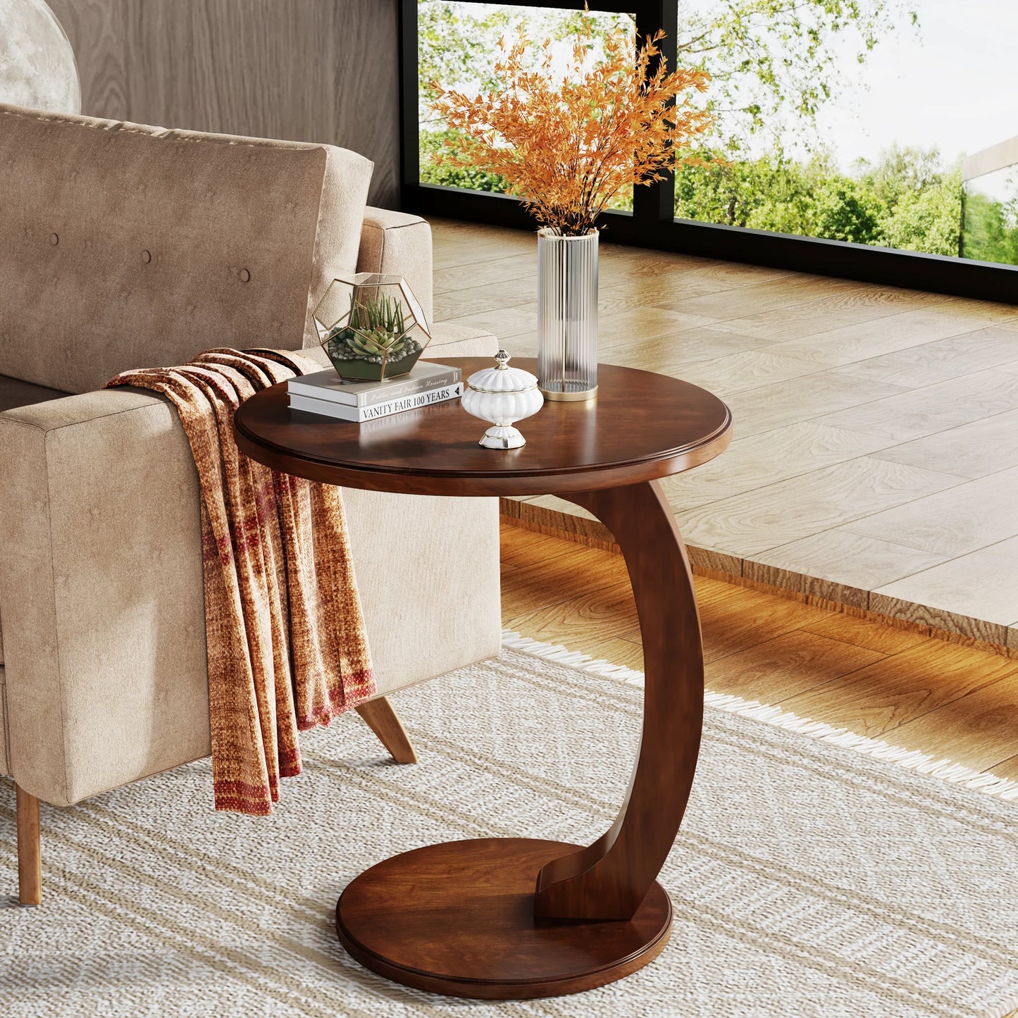 Tribesigns Round Wood Side Table Mid Century Modern Design
