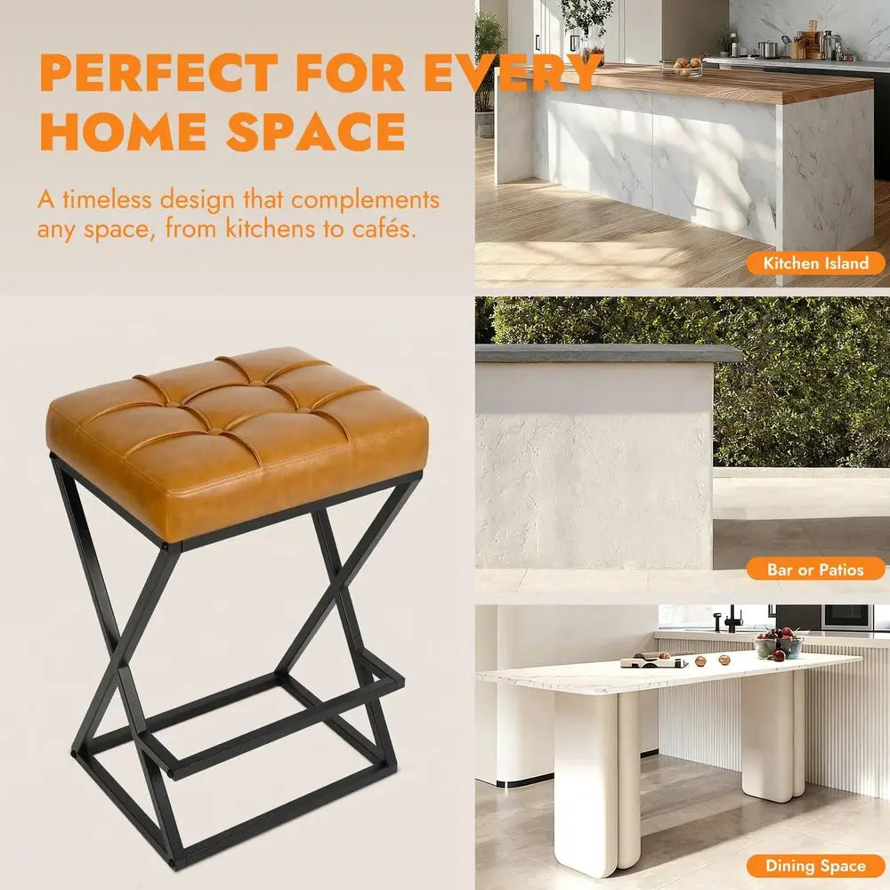 Modern Backless Faux Leather Counter Bar Stools Set Of 2