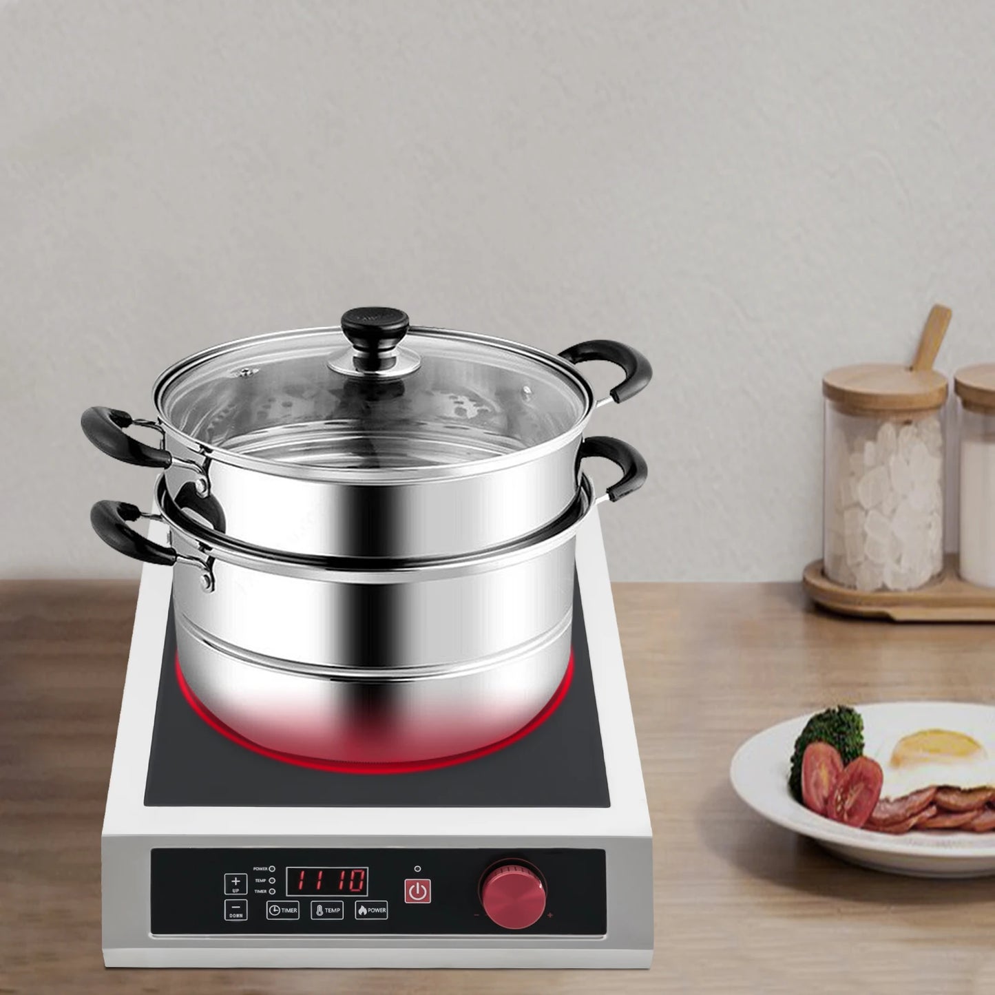 Sweetmile Commercial Induction Cooktop 3500W Stainless Steel Single Burner