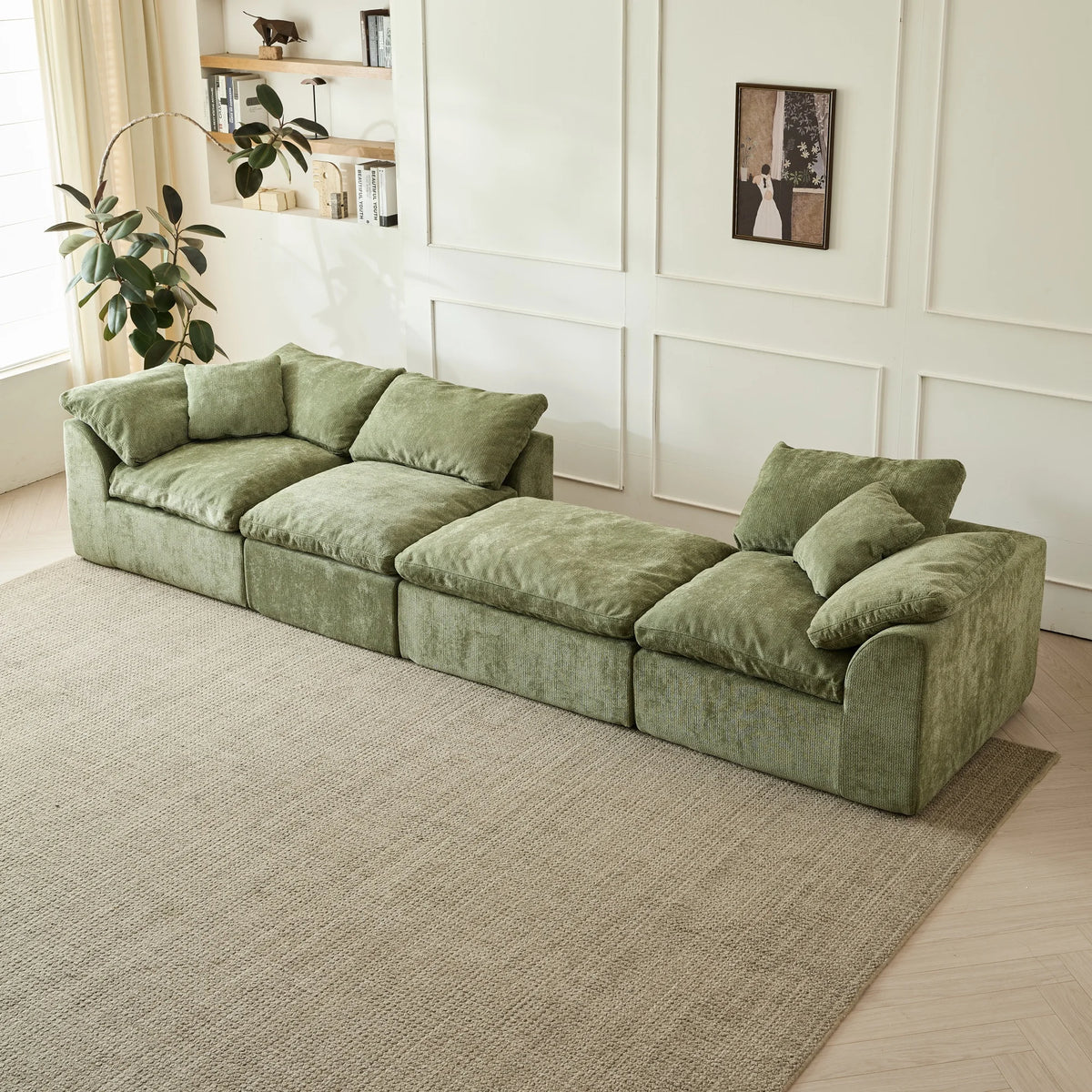 Yeflixvrau Modern Cloud L Shaped Chenille Fabric Sofa With Ottoman