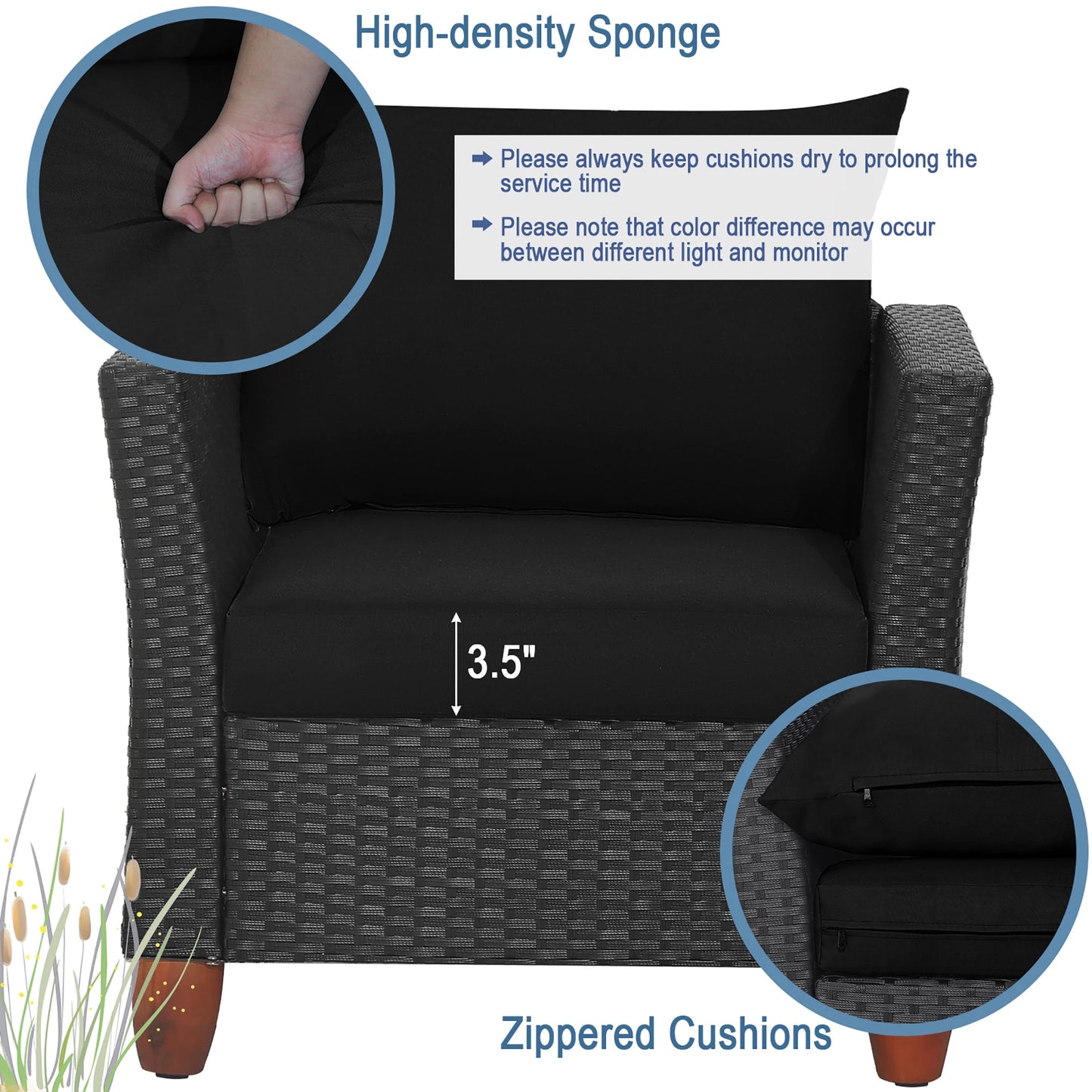 Homasis 3 Piece Patio Rattan Sofa Set With Storage Table