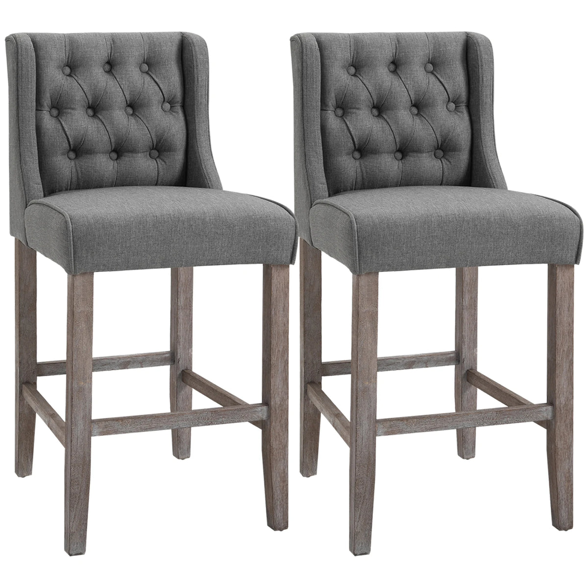 HOMCOM Tufted Wingback Counter Height Bar Stools With Wood Legs