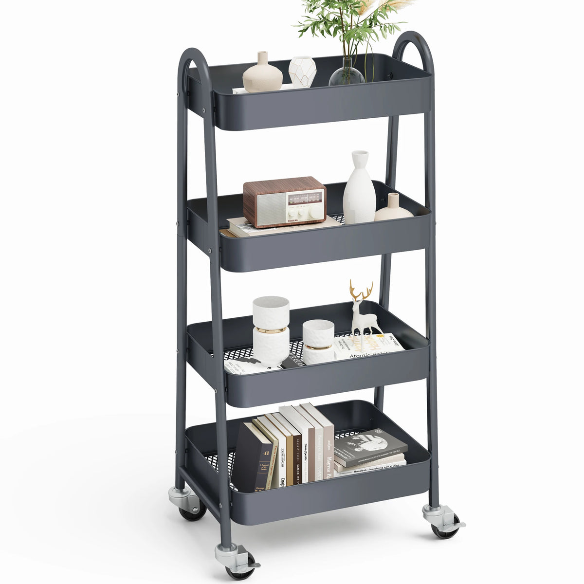 JHK Durable Metal Kitchen Storage Cart With Lockable Wheels