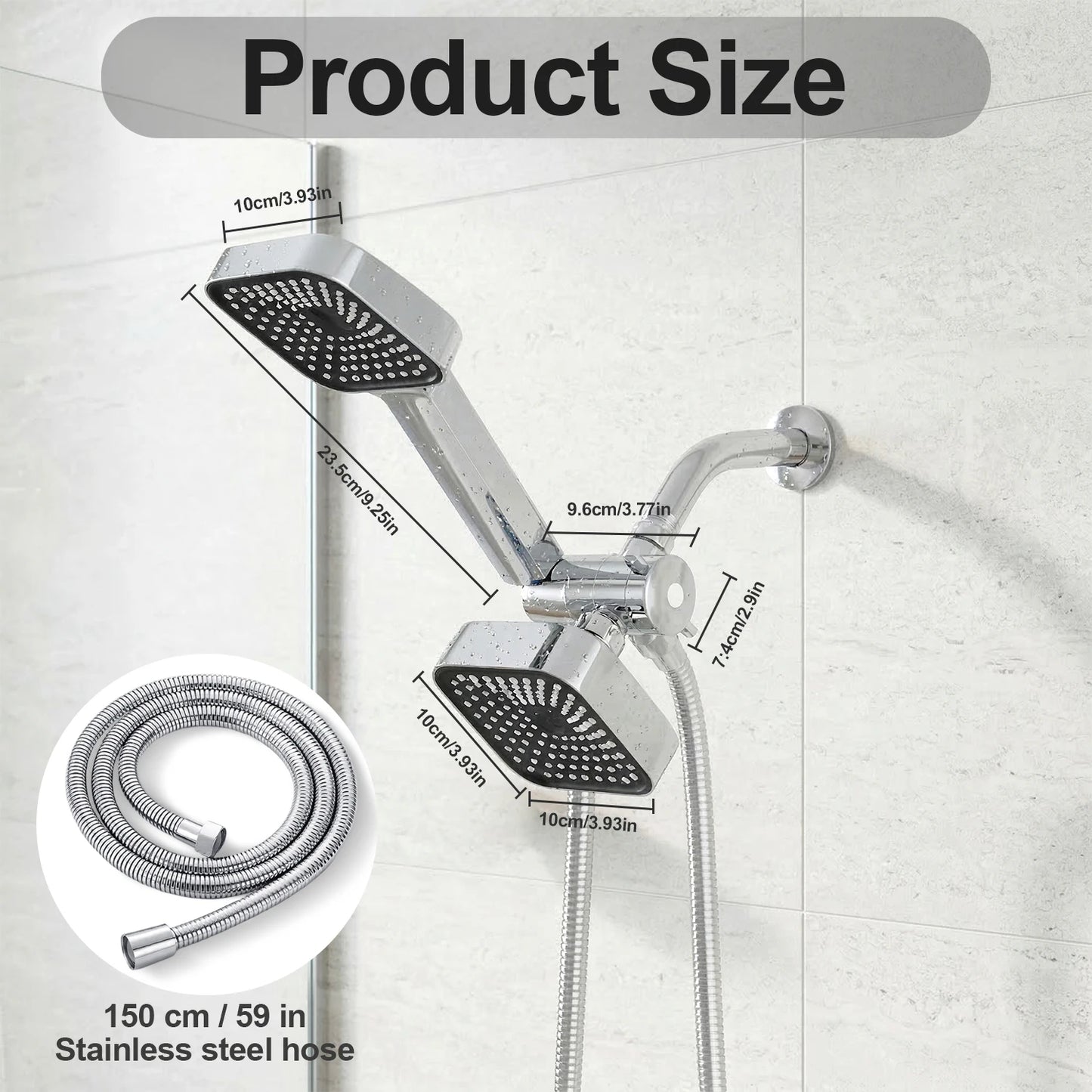 High Flow Wall Mounted Dual Rain Hand Shower Head Set