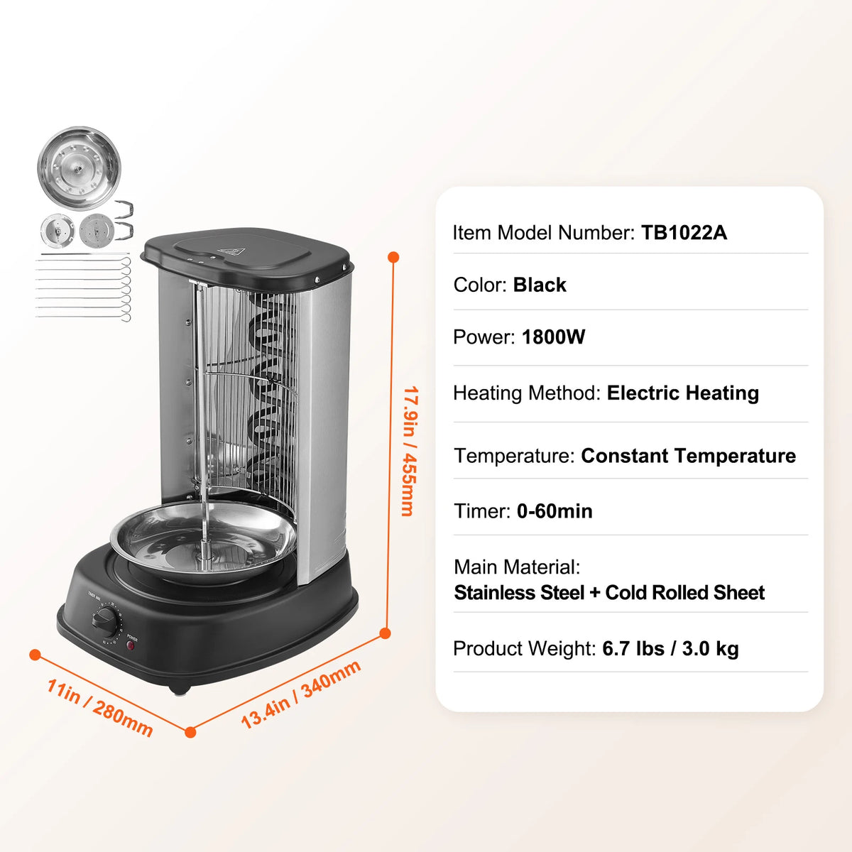 SucceBuy Electric Vertical Shawarma Grill With Rotisserie Cooker