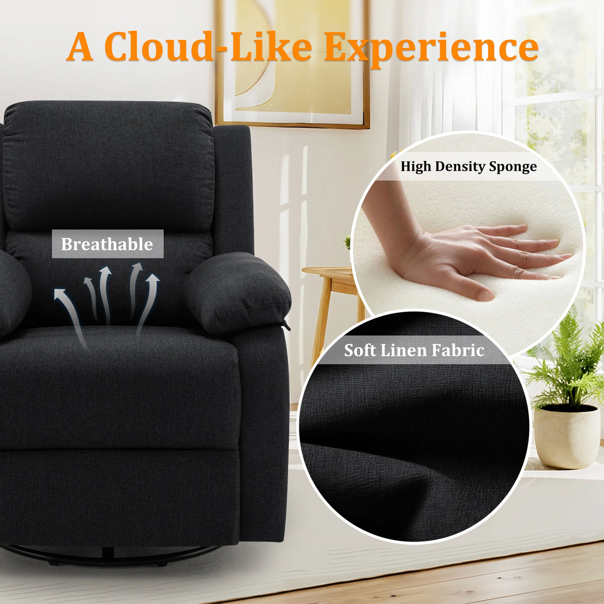 KORSER Swivel Rocking Recliner Chair For Adults And Small Spaces