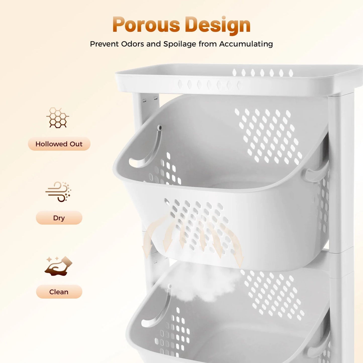 Bymaocar 3 Tier Rolling Laundry Hamper With Detachable Compartments