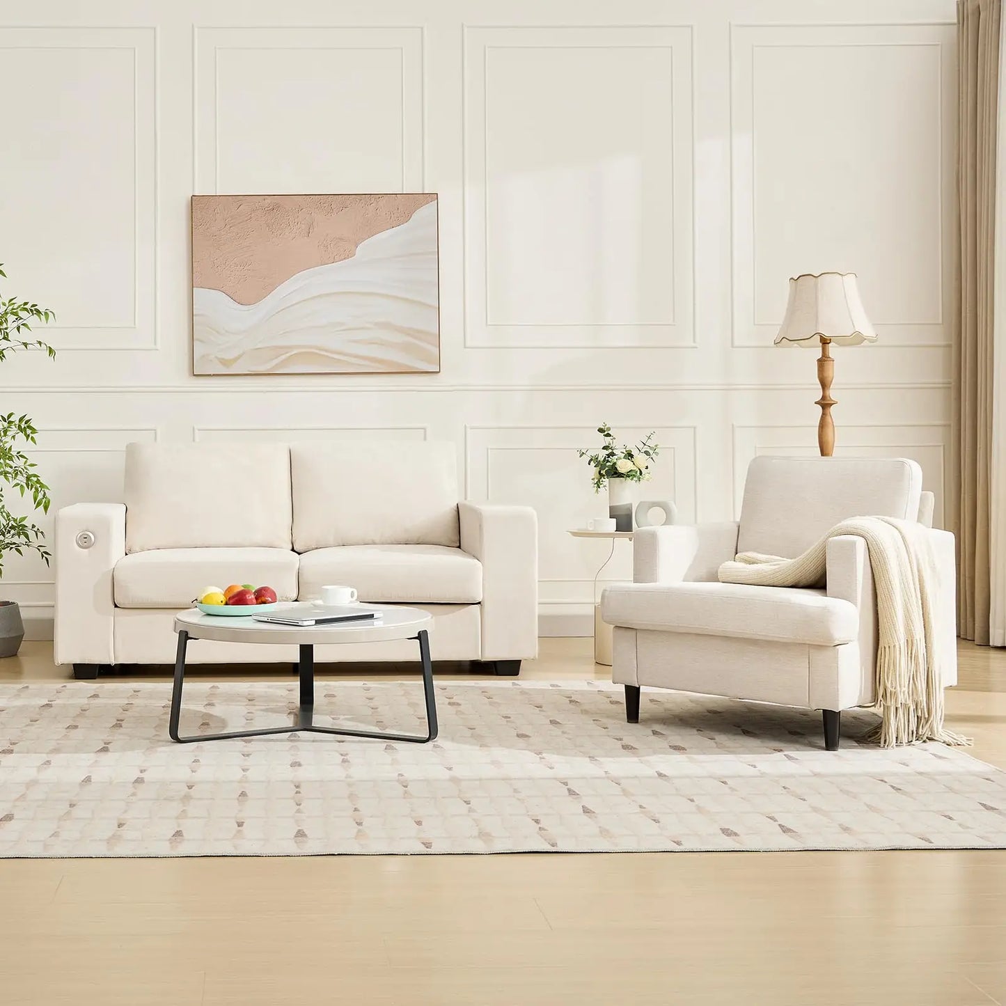 HiMISS Linen Upholstered Accent Chair With Solid Wood Legs