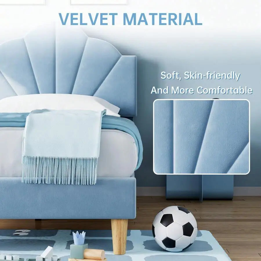 Velvet Upholstered Platform Bed Frame With Adjustable Headboard