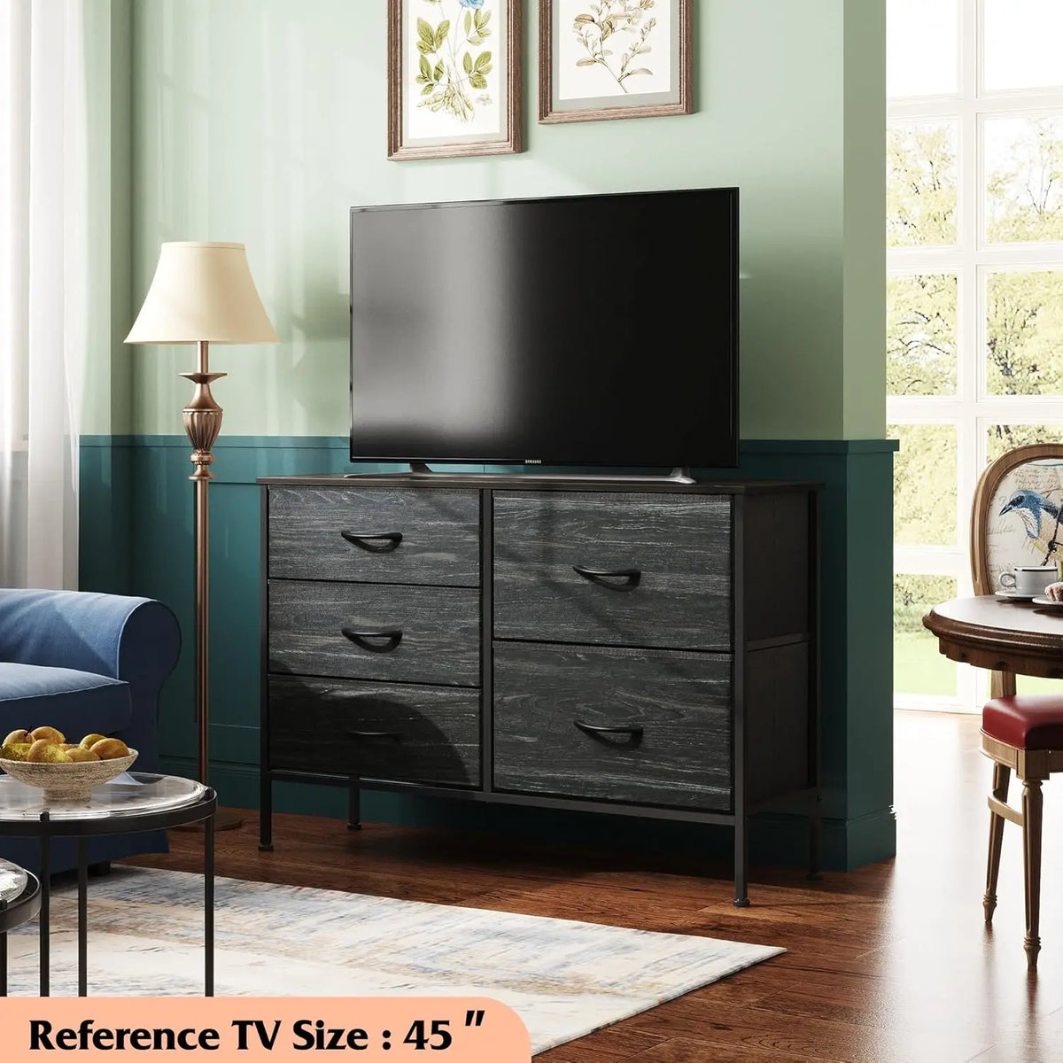 JHK Modern Fabric Storage Dresser With Five Metal Drawers