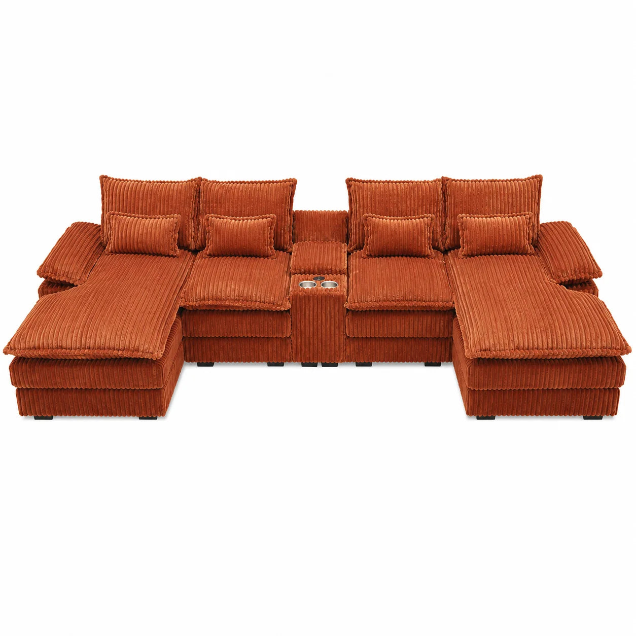 Modular Corduroy Sectional Sofa With Console And USB Charging Ports