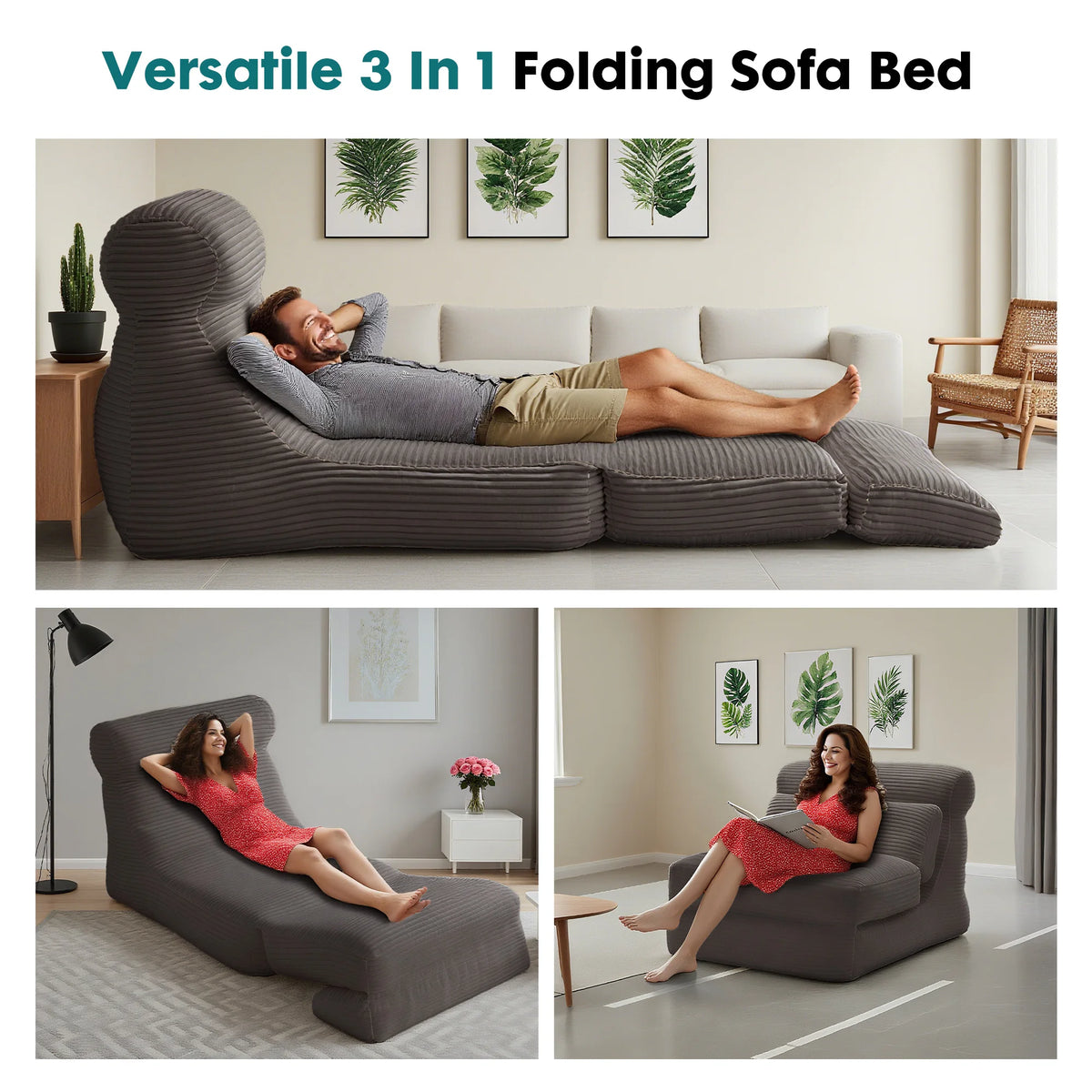 JHK Ergonomic Folding Sofa Bed With Integrated Lumbar Support