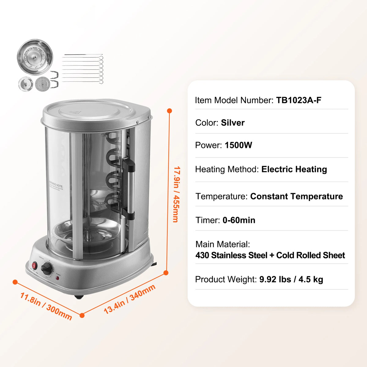 SucceBuy Electric Vertical Shawarma Grill With Rotisserie Cooker