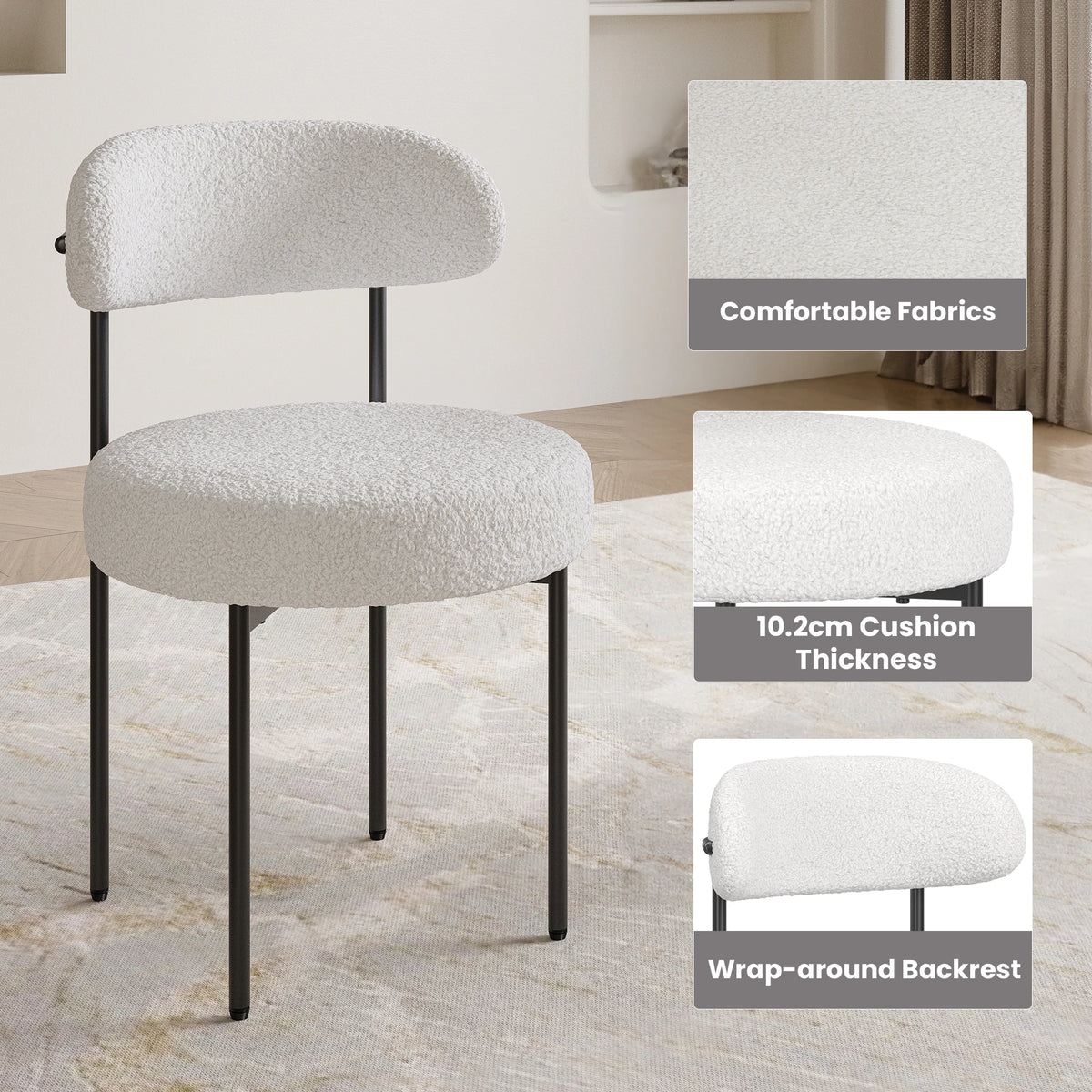Farini Mid Century Modern Dining Chair With Curved Fabric Backrest