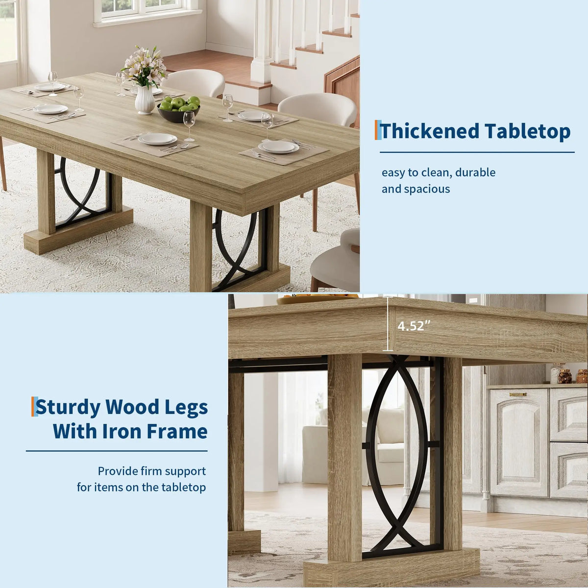 HobbyLane Wood Dining Table With Storage Drawers And Heavy Base