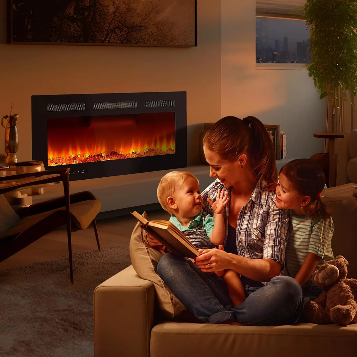 Electric Fireplace With LED Display Log And Crystal Decor Heater