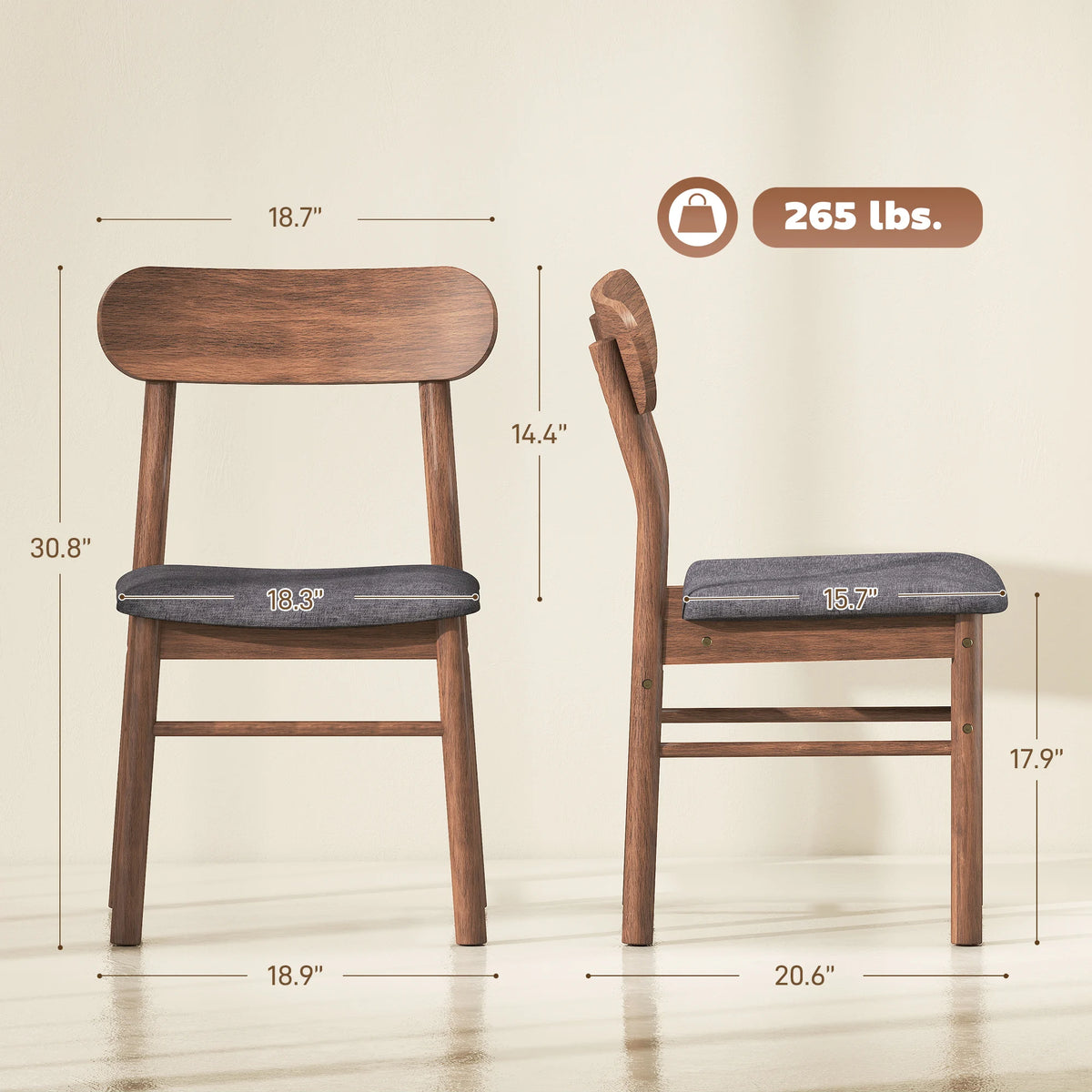 HOMCOM Padded Solid Wood Dining Chairs With Curved Backrest