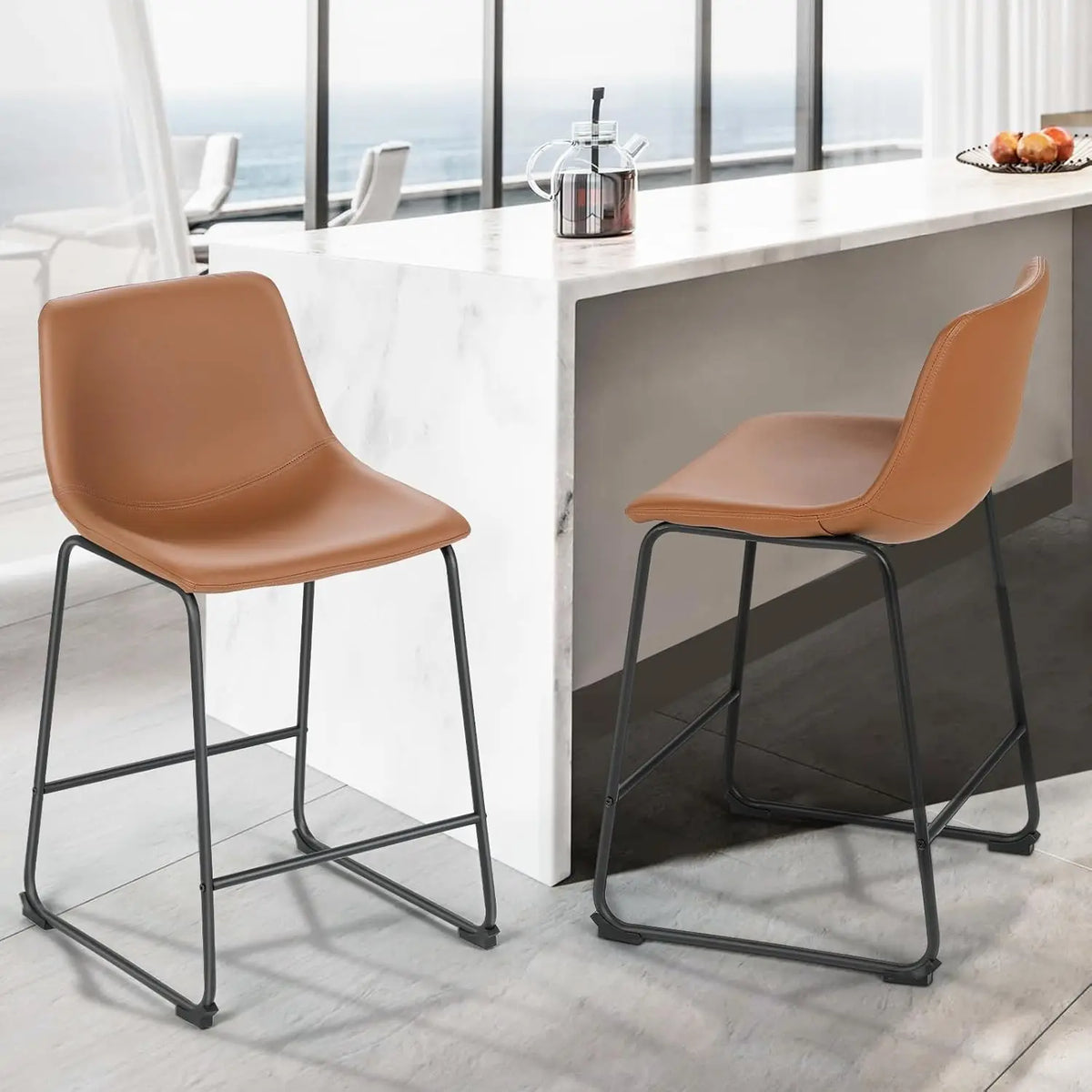 Modern PU Leather Counter Height Bar Stools With Metal Legs