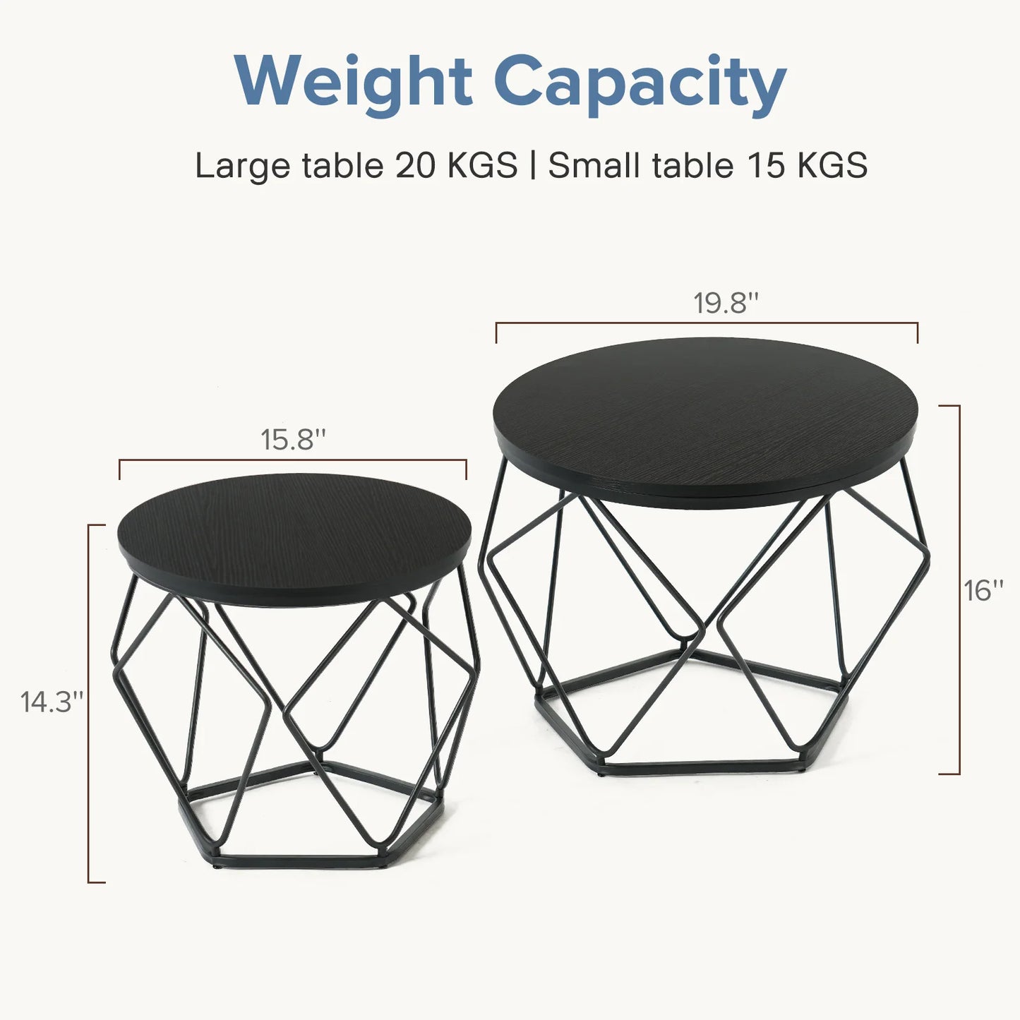 JHK Round Geometric Nested Coffee Table Set For Living Room