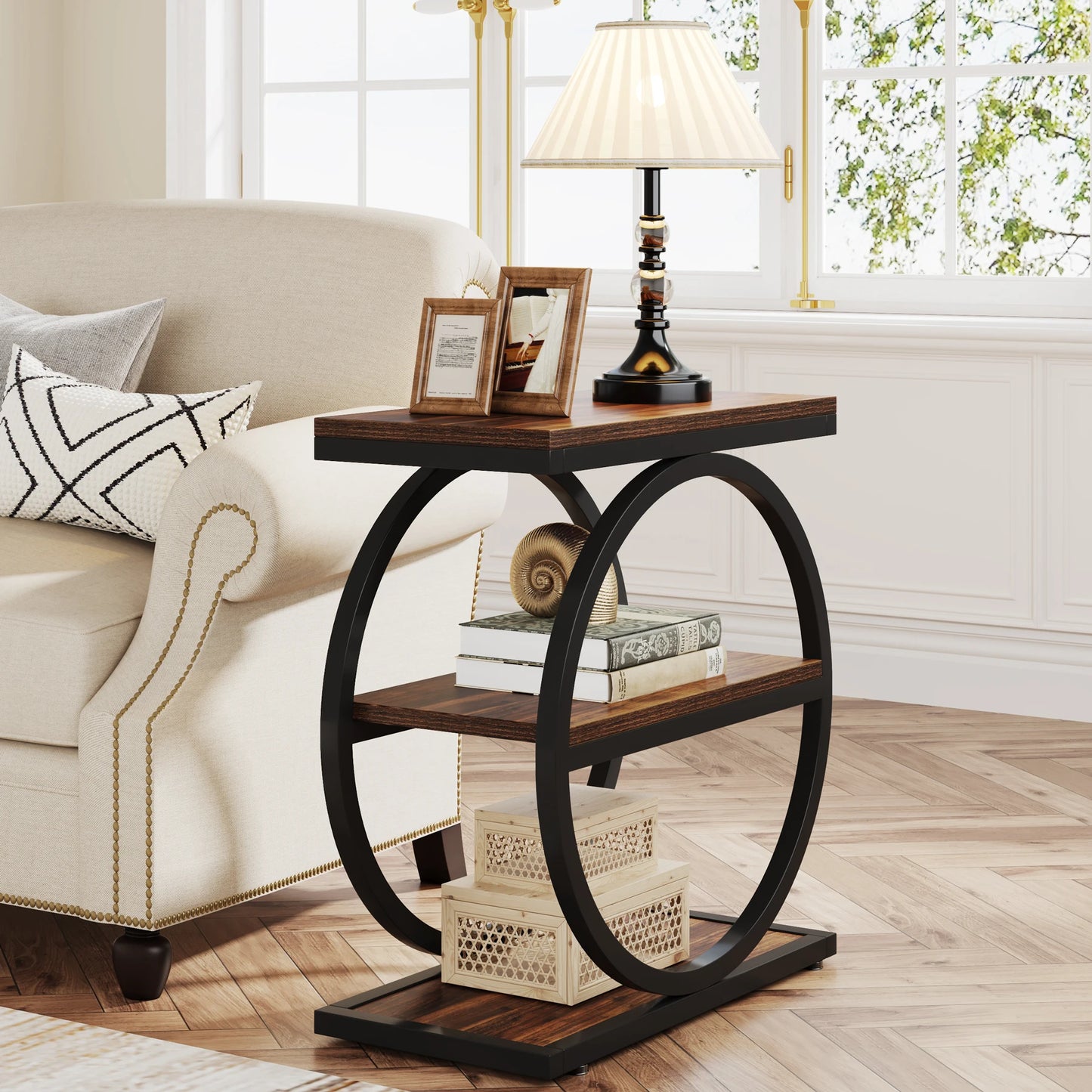 Tribesigns Industrial End Table With Three Storage Shelves