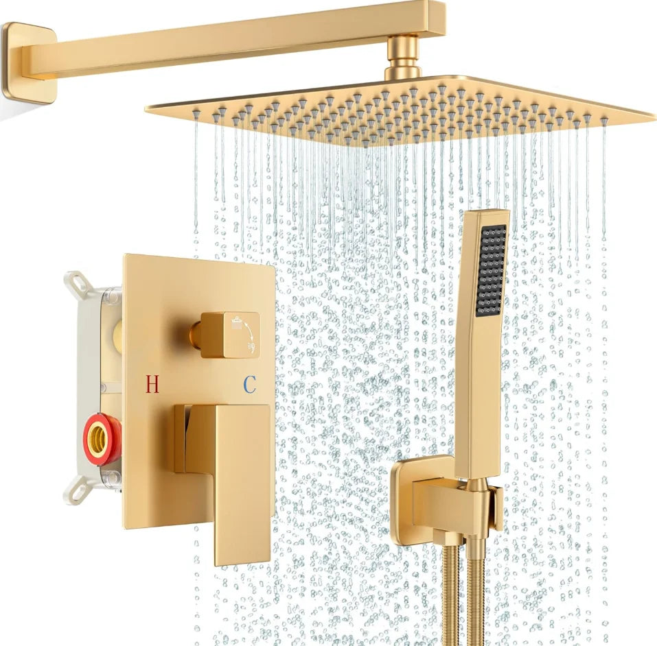 Brass Concealed Wall Mount Shower System Rain Head Handheld Valve
