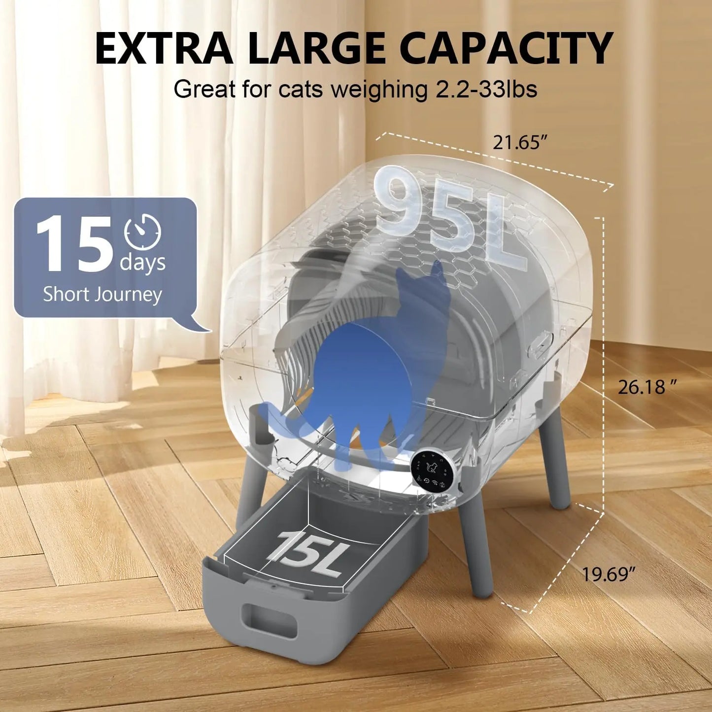 Smart Self Cleaning Cat Litter Box App Control Safety Protection