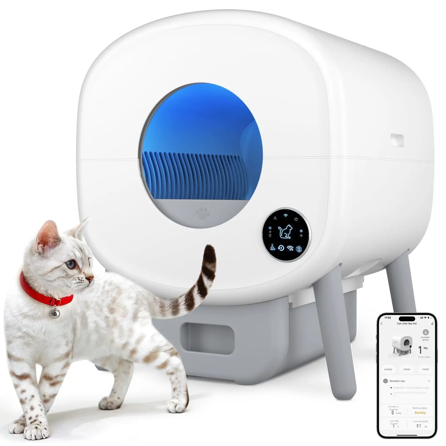 Smart Self Cleaning Cat Litter Box App Control Safety Protection
