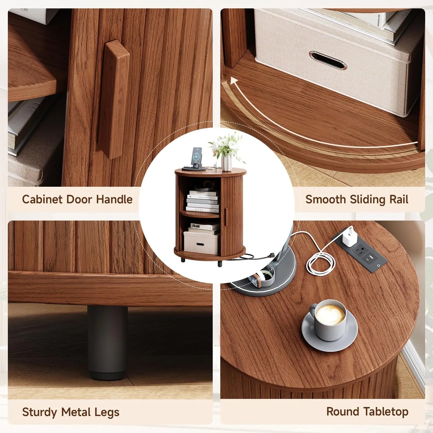 ONBRILL Fluted Round Nightstands Set of 2 Modern Wooden Tables