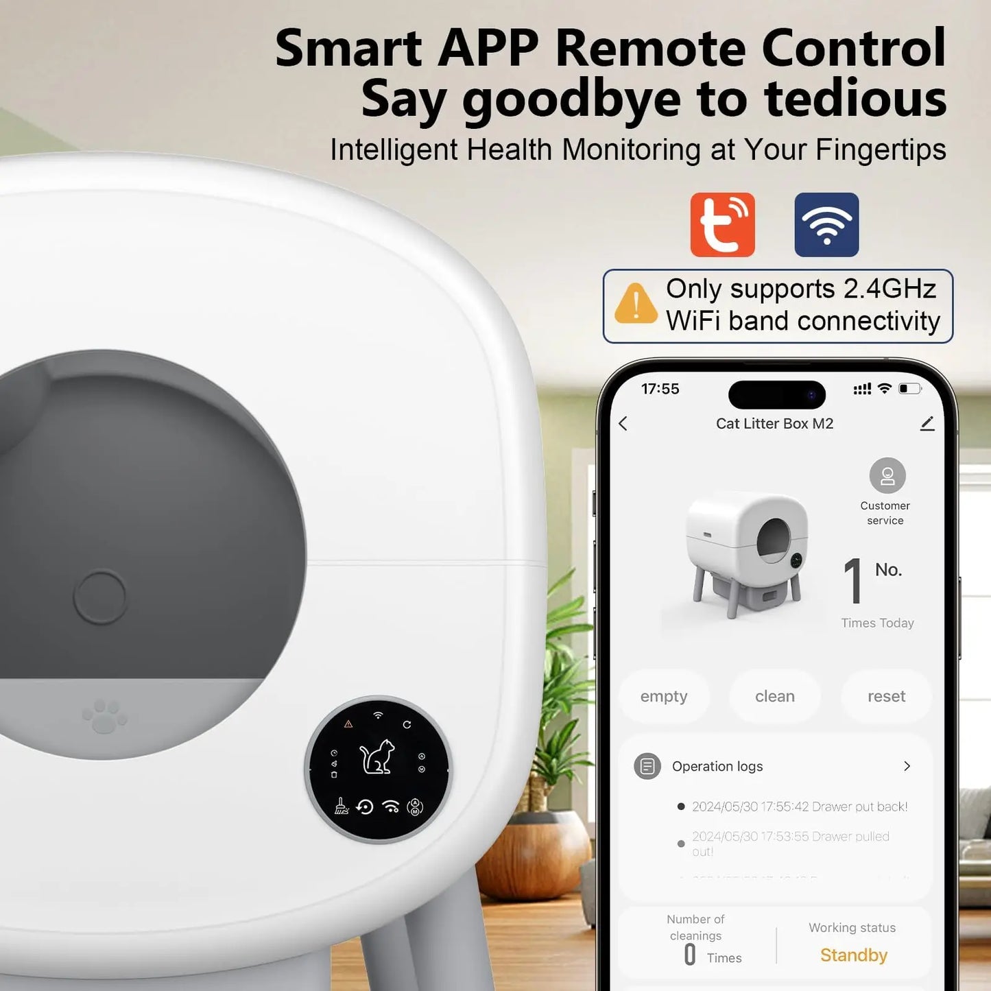 Smart Self Cleaning Cat Litter Box App Control Safety Protection
