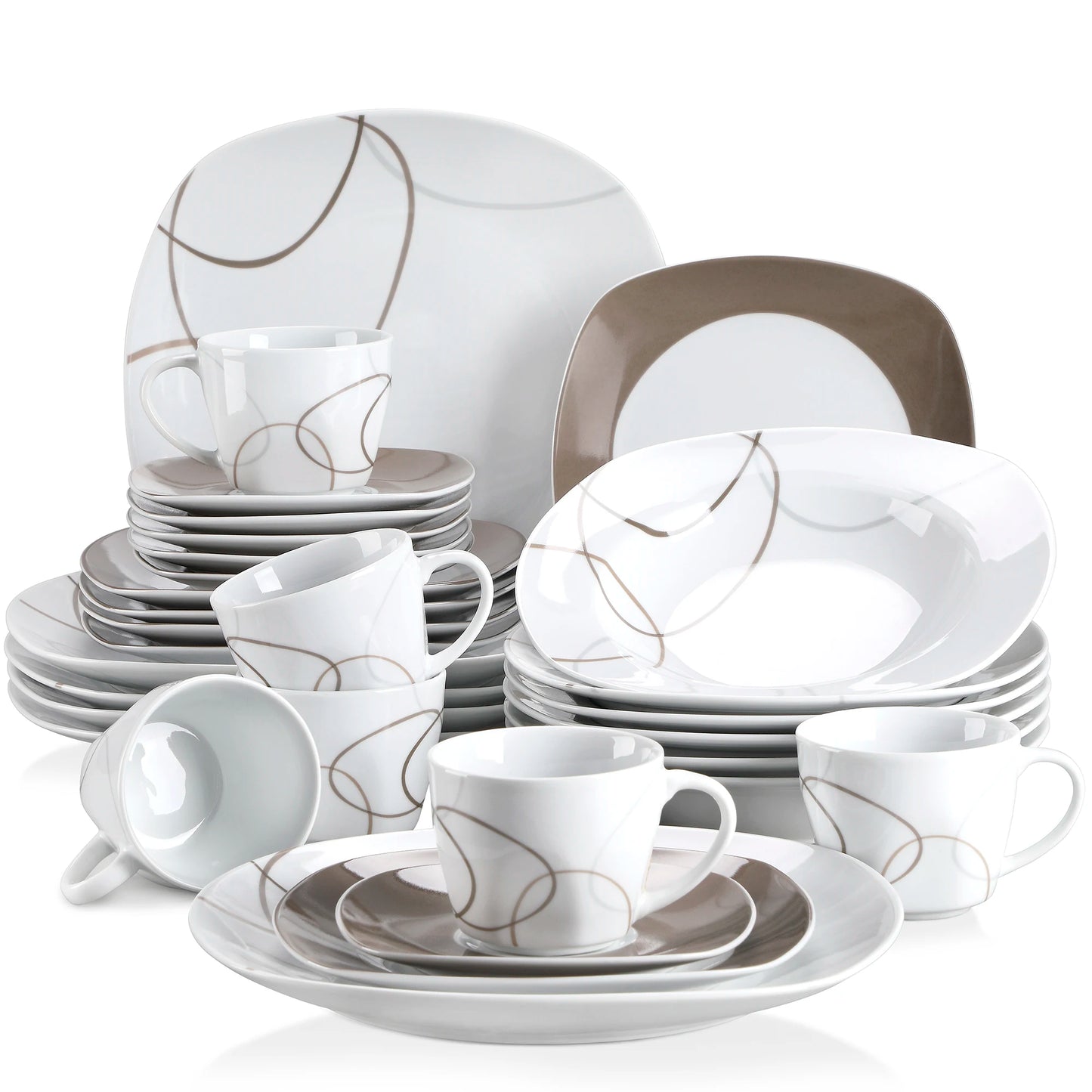 Malacasa Porcelain Dinnerware Set With Plates Cups And Saucers