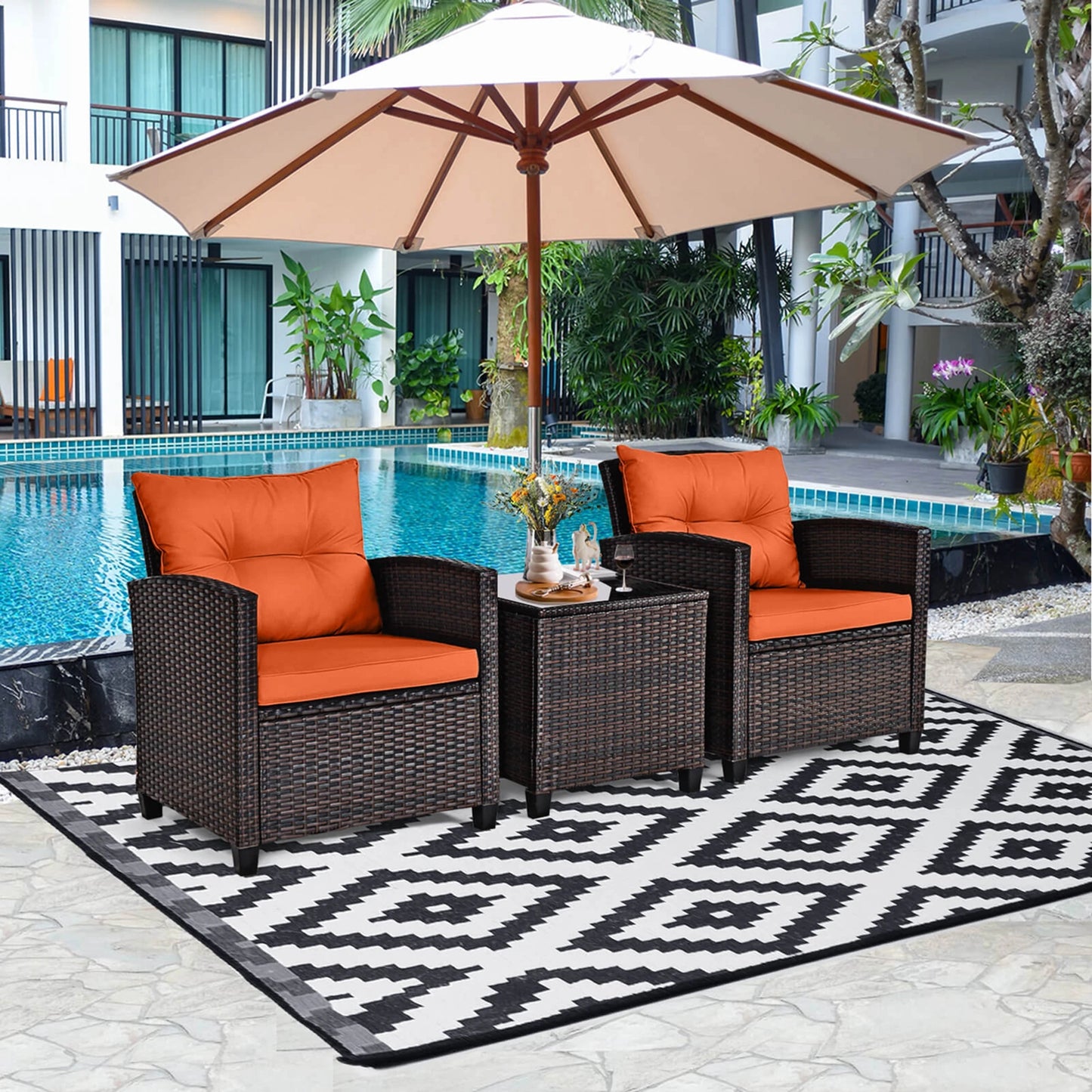Homasis Outdoor Rattan Conversation Set With Cushions