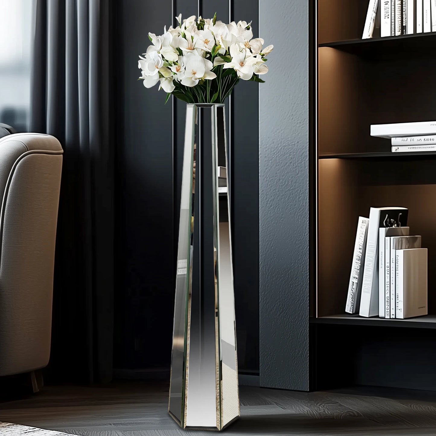 Modern Mirrored Glass Floor Vase For Living Room Decoration