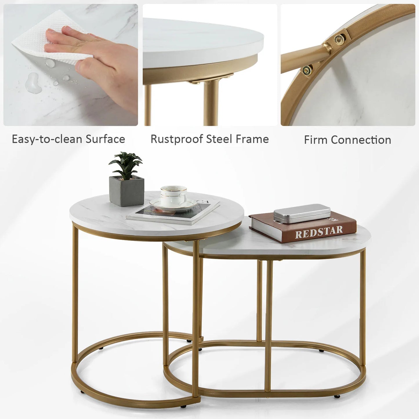 Homasis Modern Nesting Set of Two Marble Coffee Tables