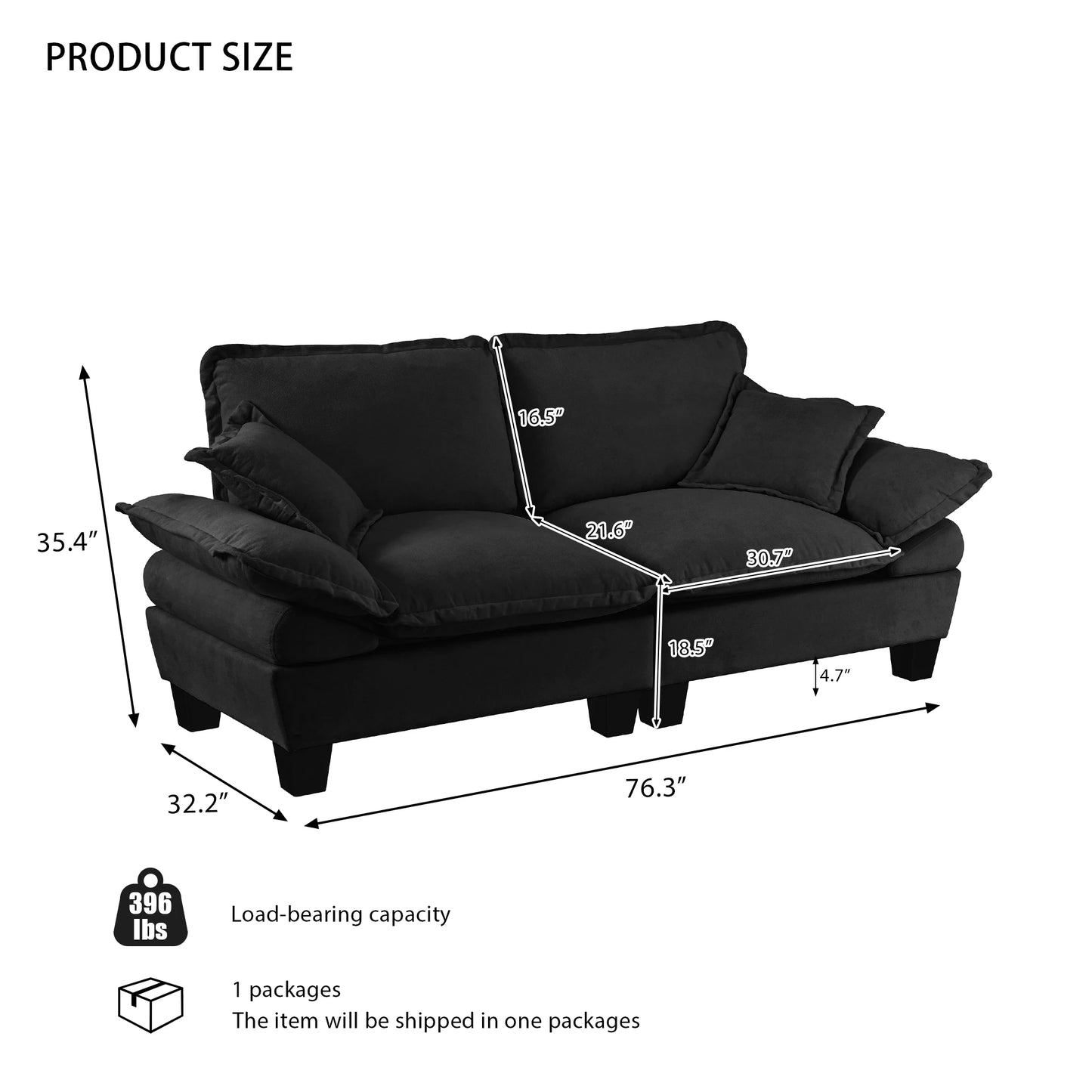 Modern Fabric Loveseat Couch With Deep Seating And Pillows