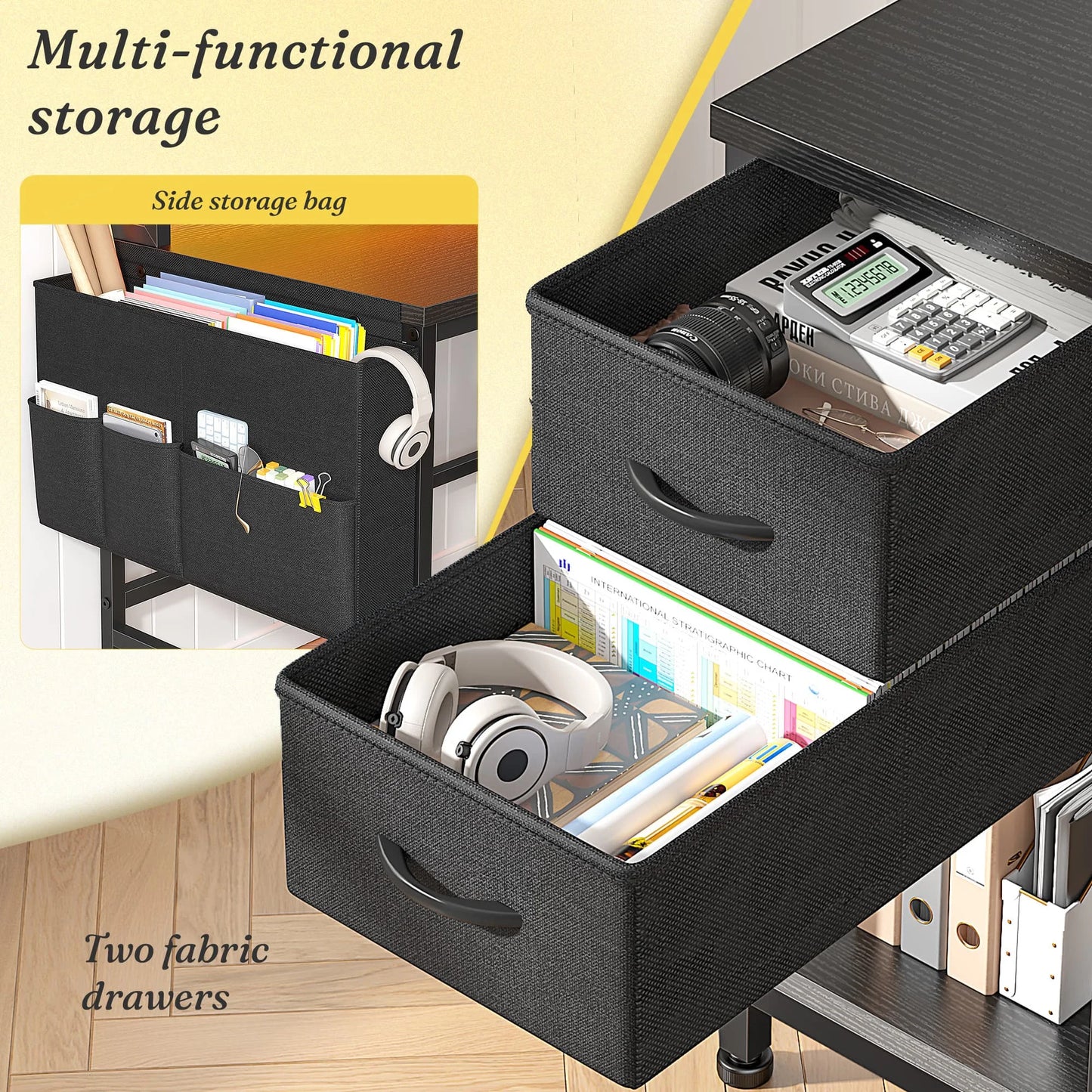 EnHomee Modern Office Desk With Power Outlets And Led Lighting