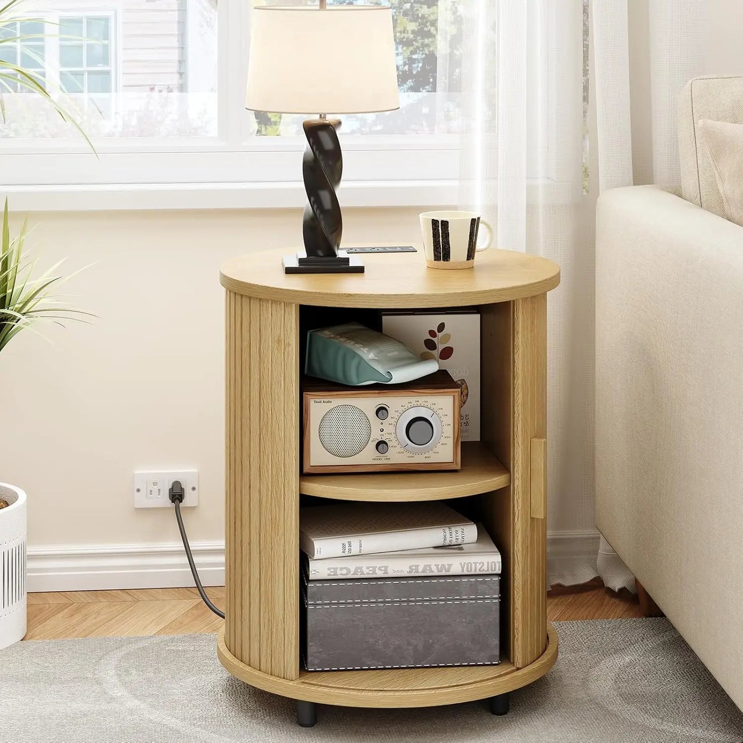 ONBRILL Fluted Round Nightstands Set of 2 Modern Wooden Tables