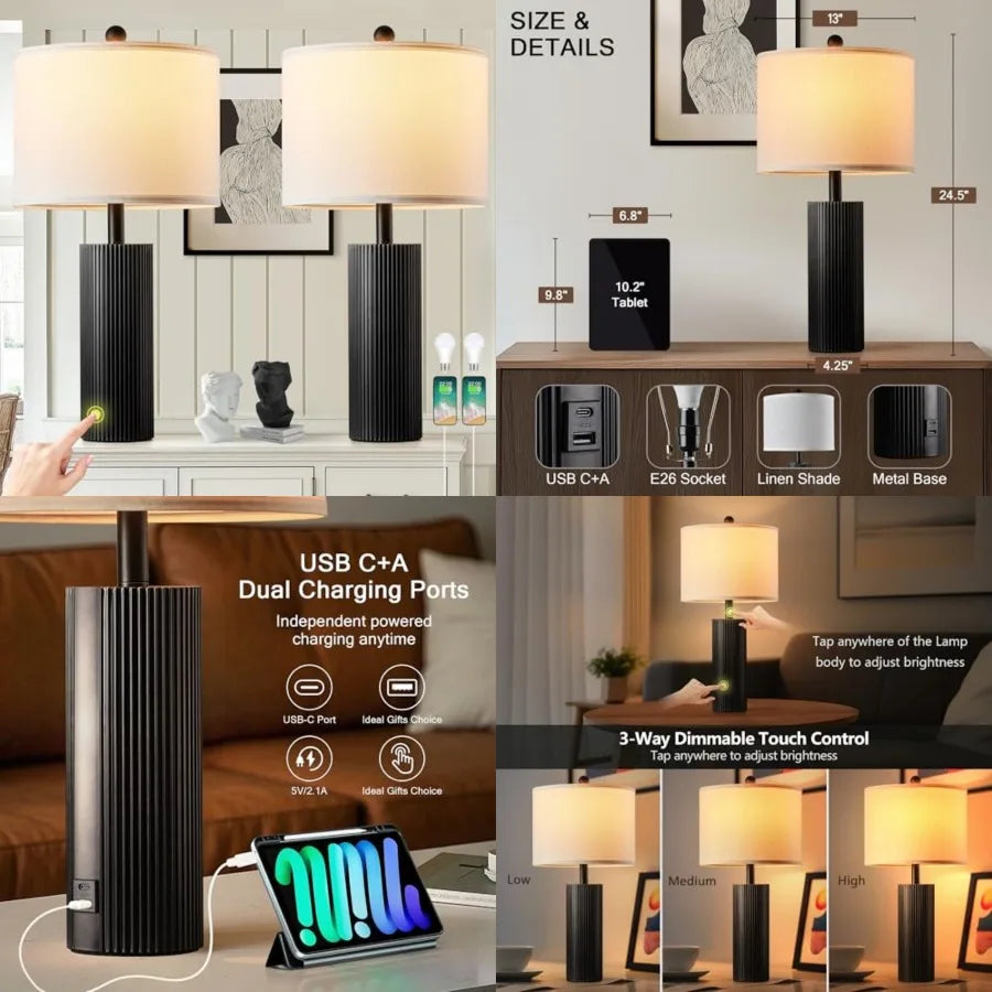 Modern USB Touch Control Table Lamps With Charging Ports