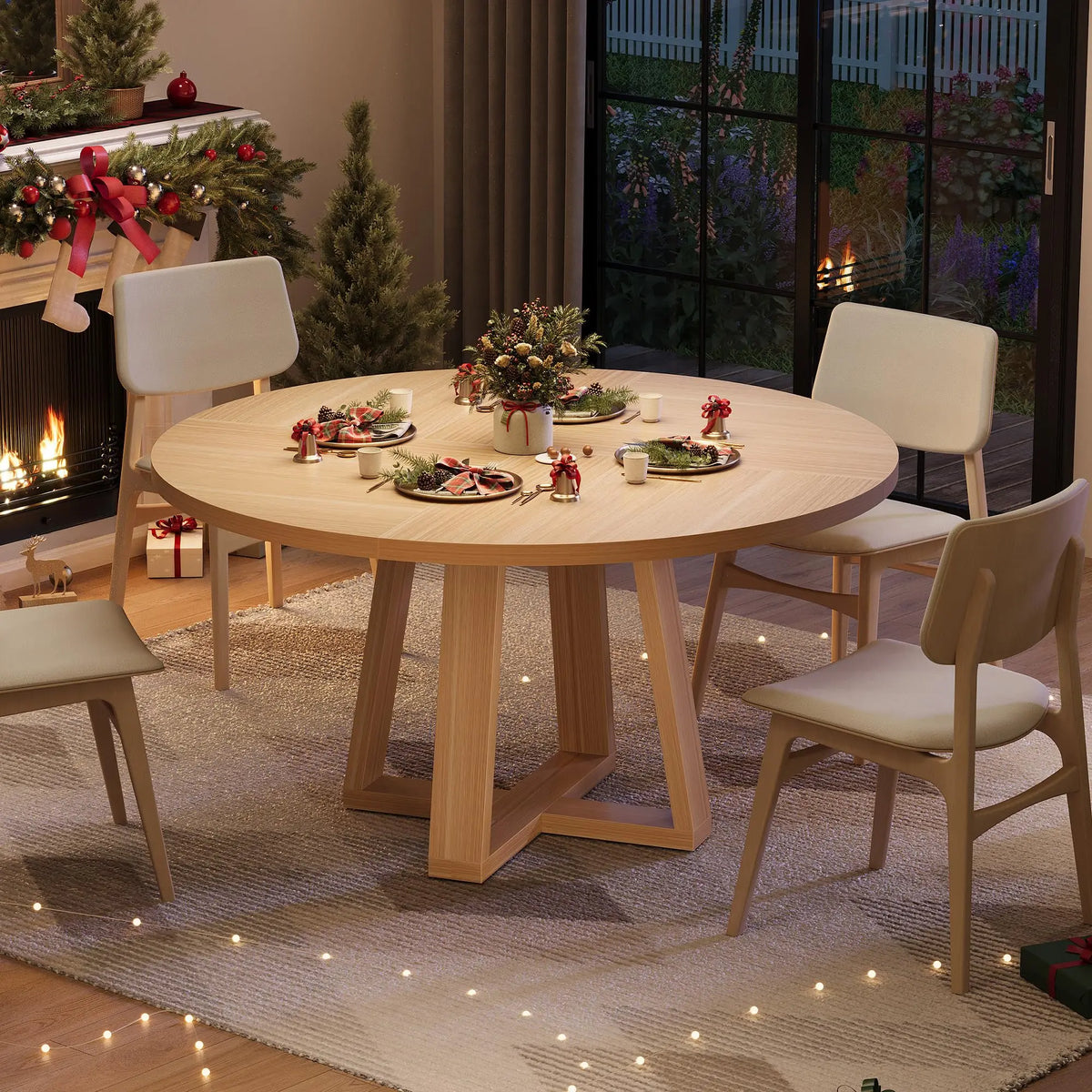 HiMISS Farmhouse Round Dining Table With Sturdy Cross Base