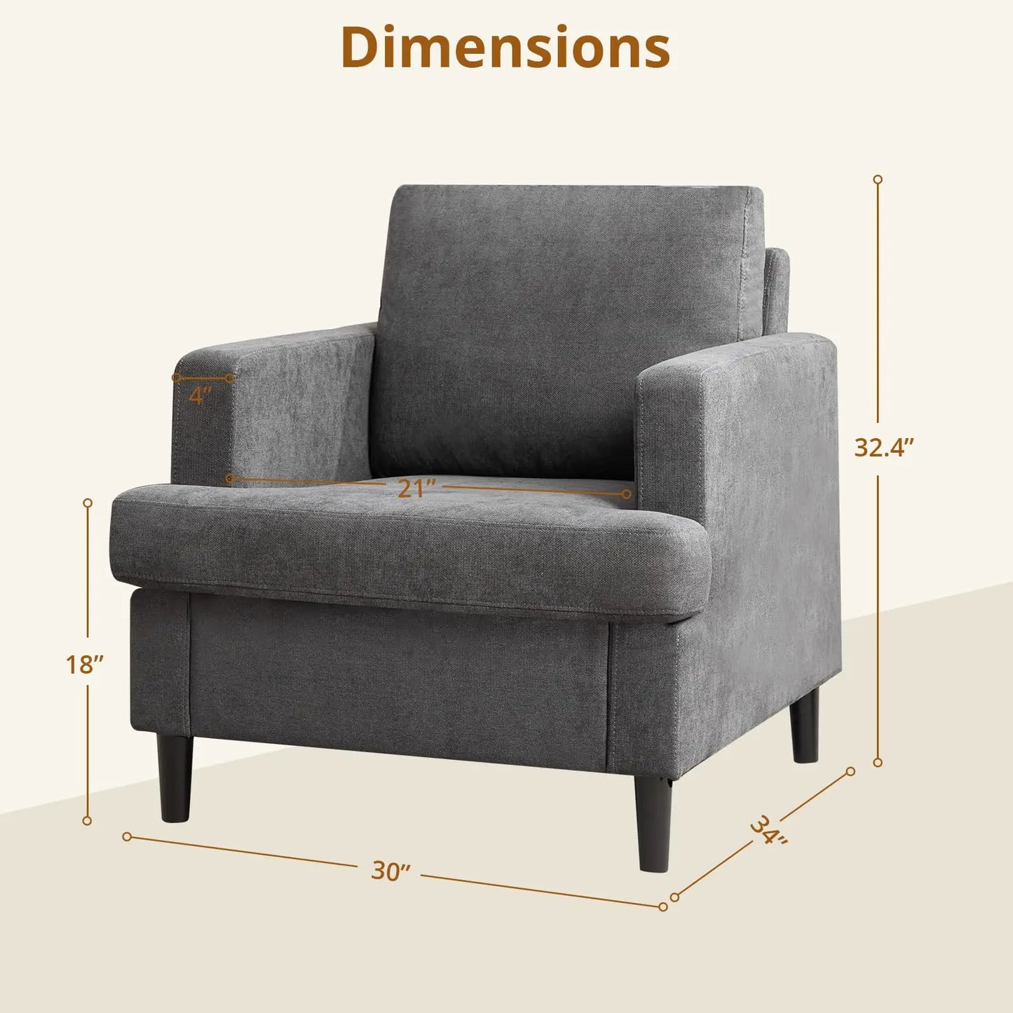 HiMISS Linen Upholstered Accent Chair With Solid Wood Legs