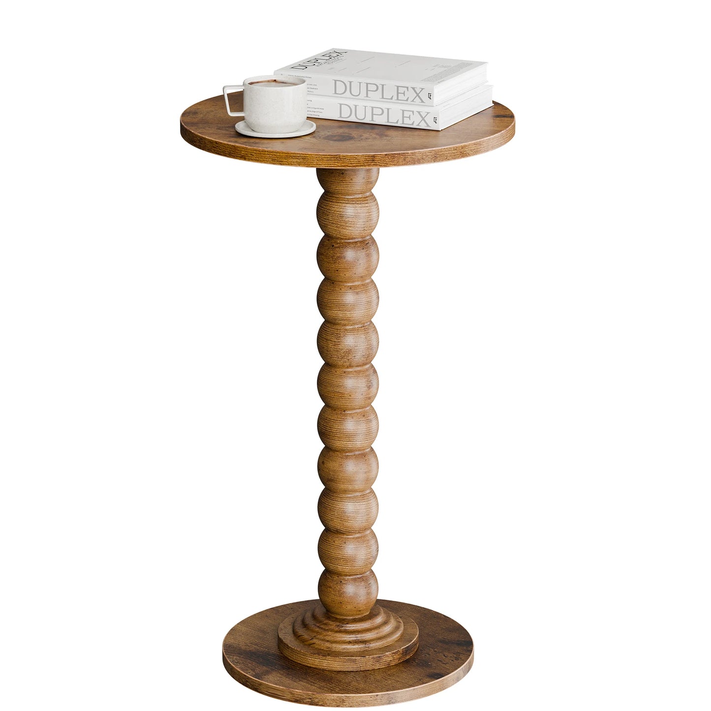 JHK Round Side Table With Wood Base And Storage Shelf