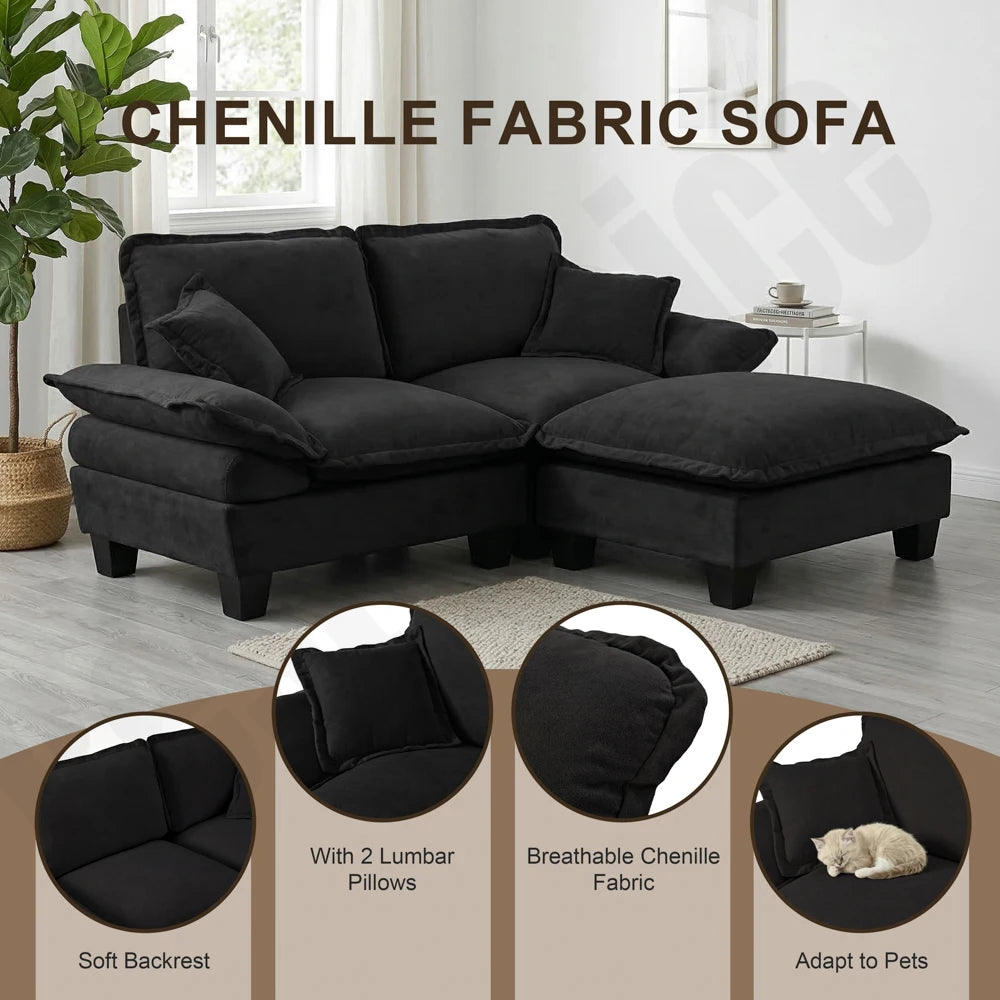Modern Fabric Loveseat Couch With Deep Seating And Pillows