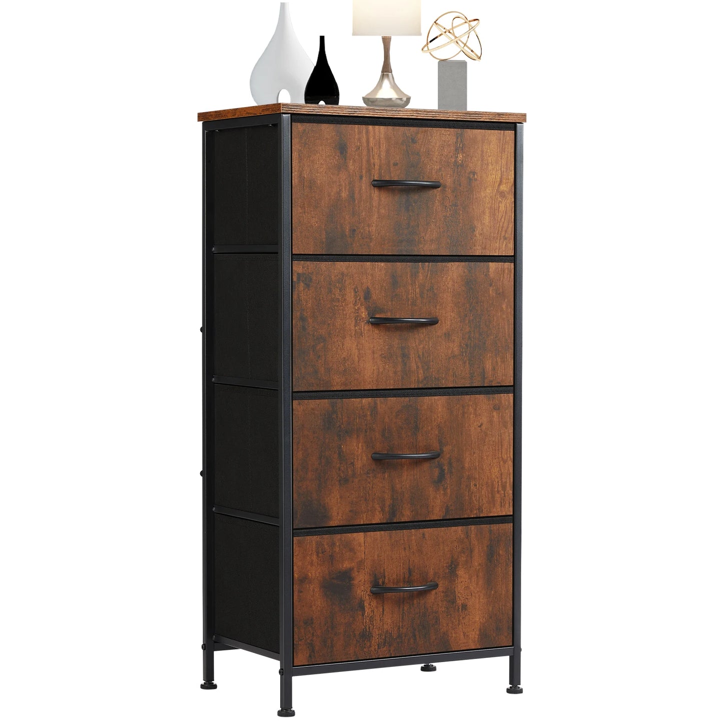 JHK 4 Fabric Drawer Dresser Steel Frame Nightstand Storage Cabinet