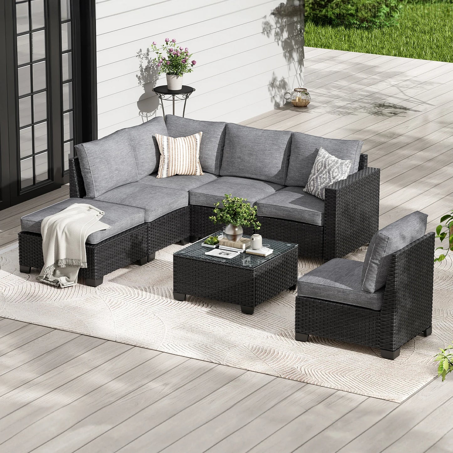 Farini Patio Sectional Sofa Set With Ottoman And All Weather Fabric