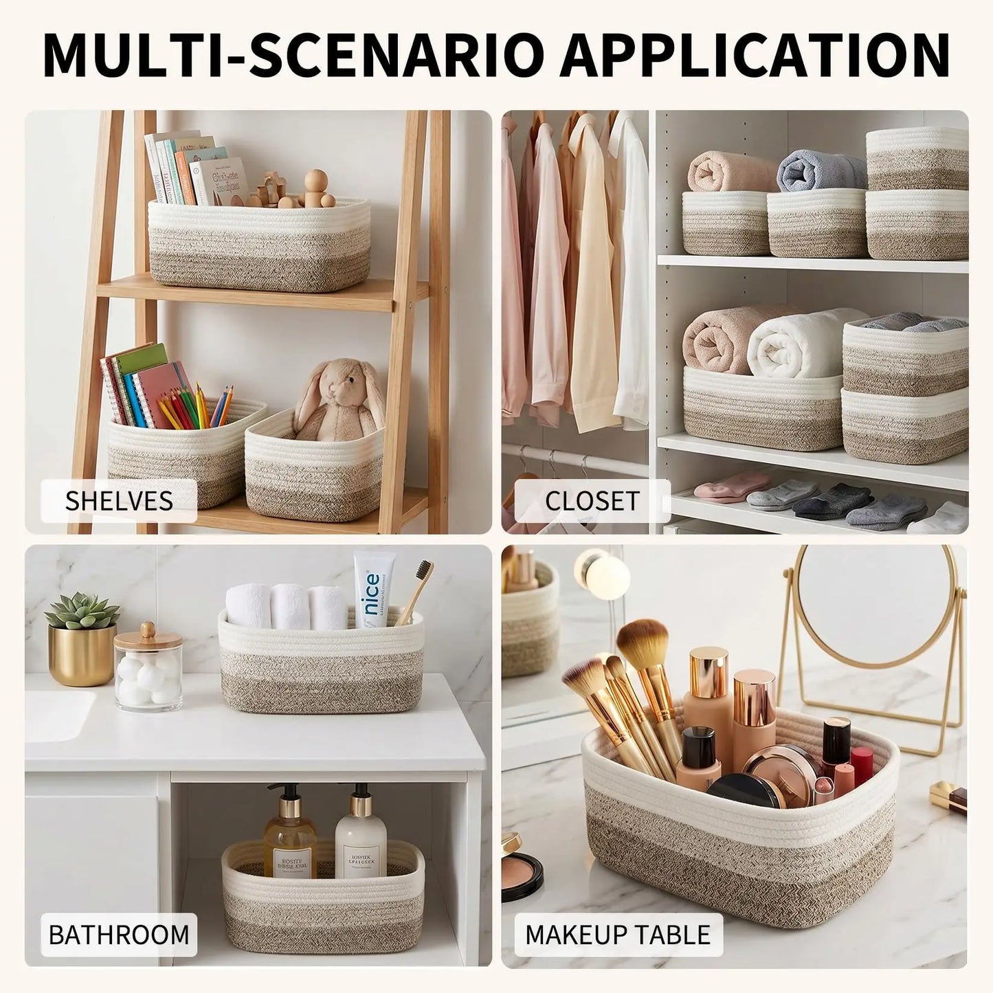 HiMISS Cotton Rope Woven Storage Baskets Shelf Organizer