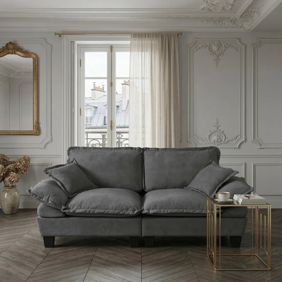 Modern Fabric Loveseat Couch With Deep Seating And Pillows
