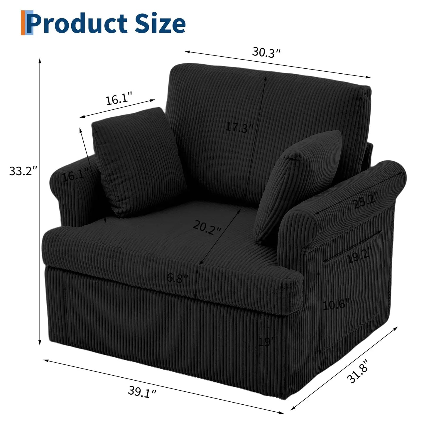 HiMISS 360 Swivel Barrel Armchair With Pillows And Storage Pockets