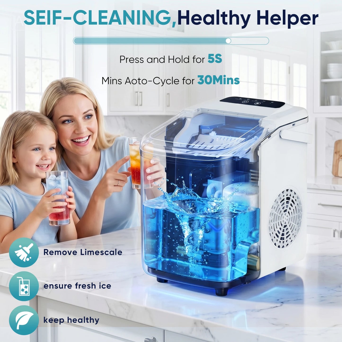 JHK Portable Countertop Ice Maker Machine For Quick Home Kitchen Use